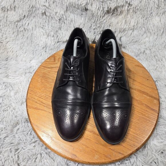 Sikoo Shoe Factory Men Size 10-10.5/43 Retro Luxury Black Leather Lace Up Oxford - Picture 2 of 10
